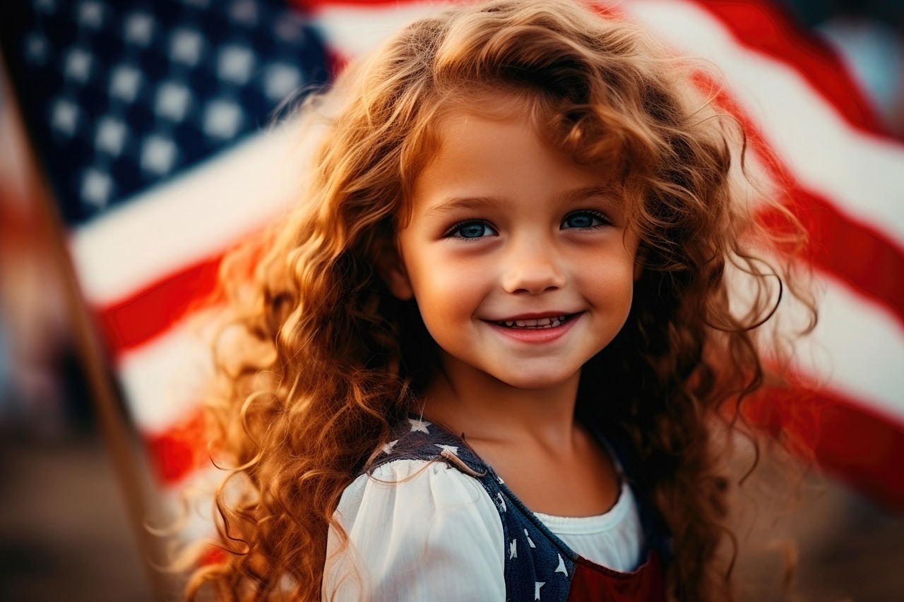 Girl American Flag Presidents Day