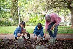 Kids and Grandma Gardening