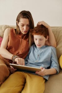 mom and son reading